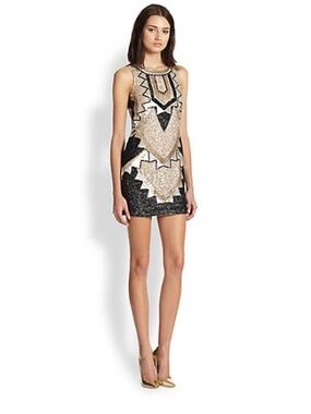 Needle & Thread Gold & Black Aztec Sequin Embellished Mini Dress